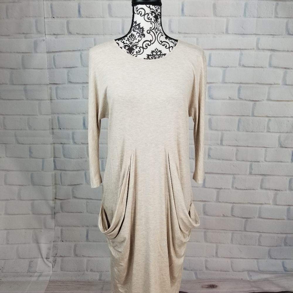 Joan Vass stretch knit long sleeve dress pockets